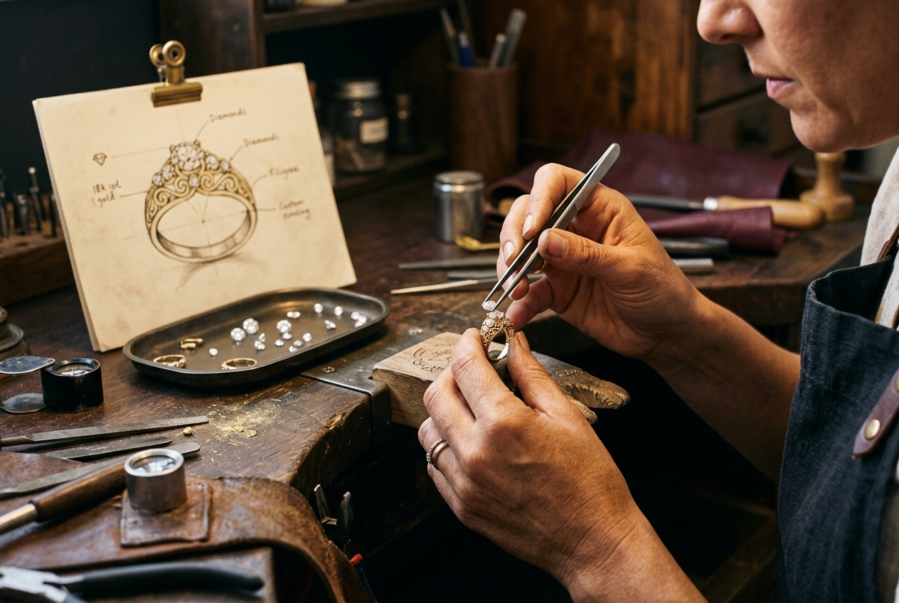 A bespoke piece taking shape at the bench — designed from the start to be handed down.
